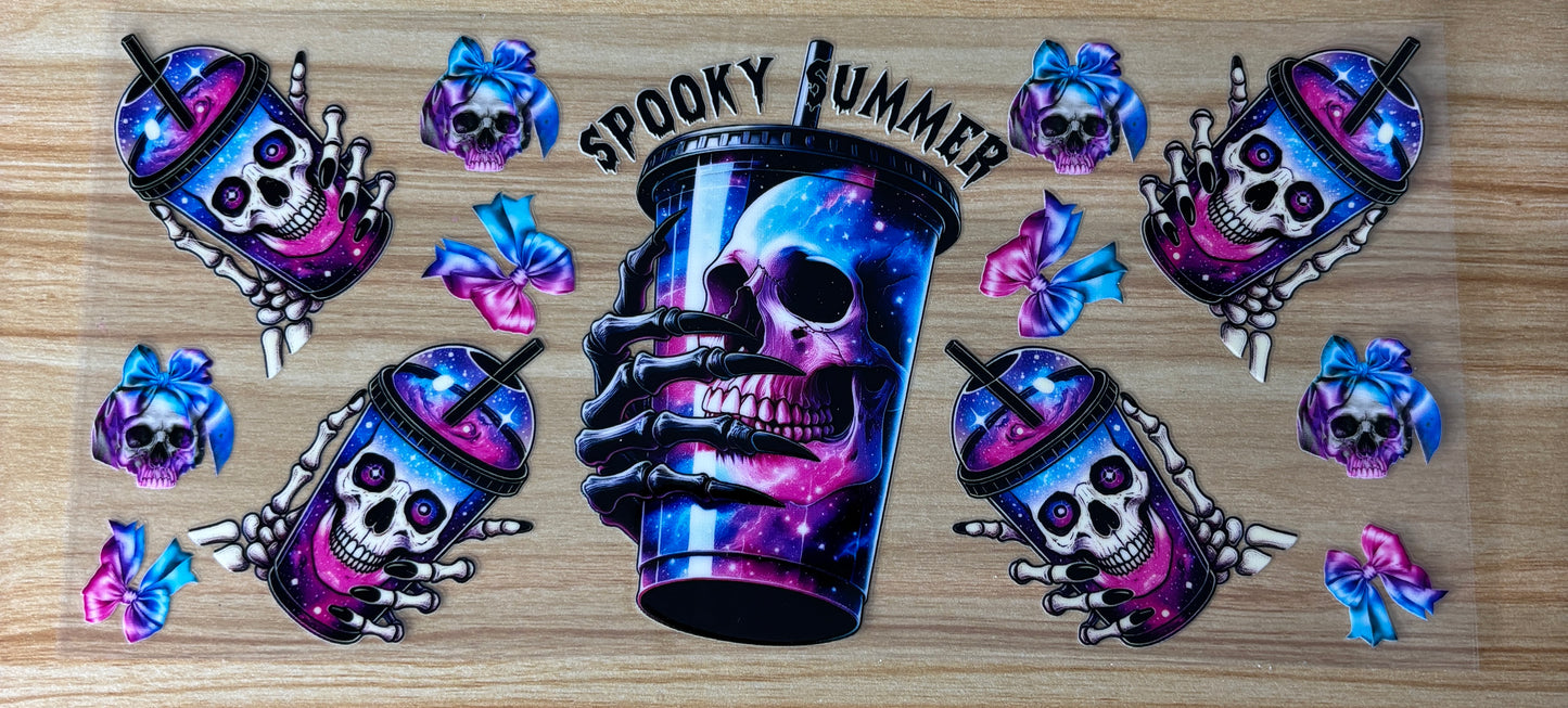a collection of skull-themed stickers and illustrations, including a large skull holding a cup with a galaxy design, surrounded by smaller skull-themed stickers and illustrations.