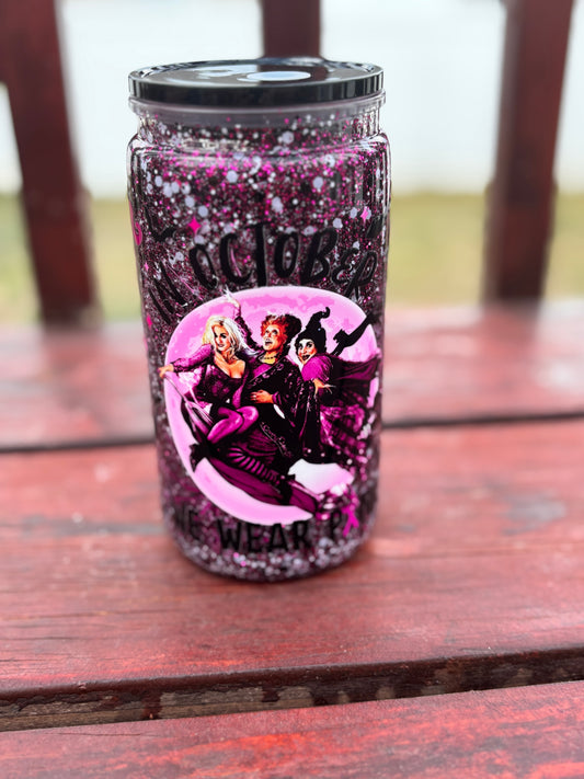 16oz Glass Hocus Pocus Breast Cancer (Ready to ship!)