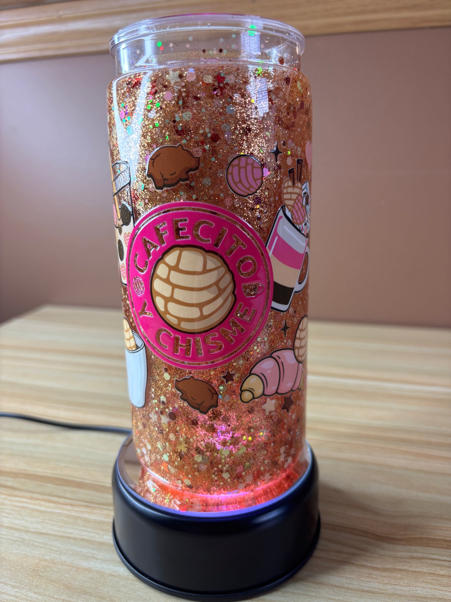 Cafecito y Chisme 20oz Acrylic Snow Globe Cup – Suspended Flow (Ready to Ship!)