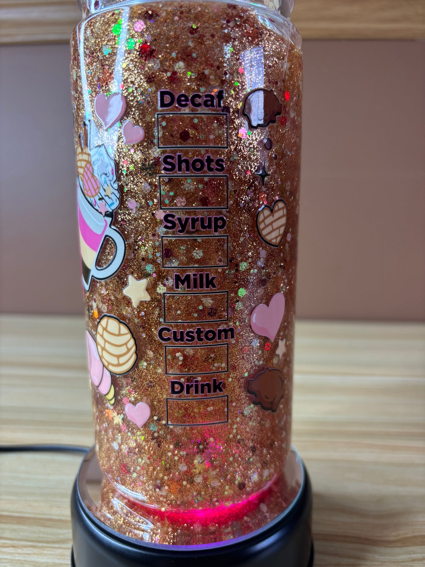 Cafecito y Chisme 20oz Acrylic Snow Globe Cup – Suspended Flow (Ready to Ship!)