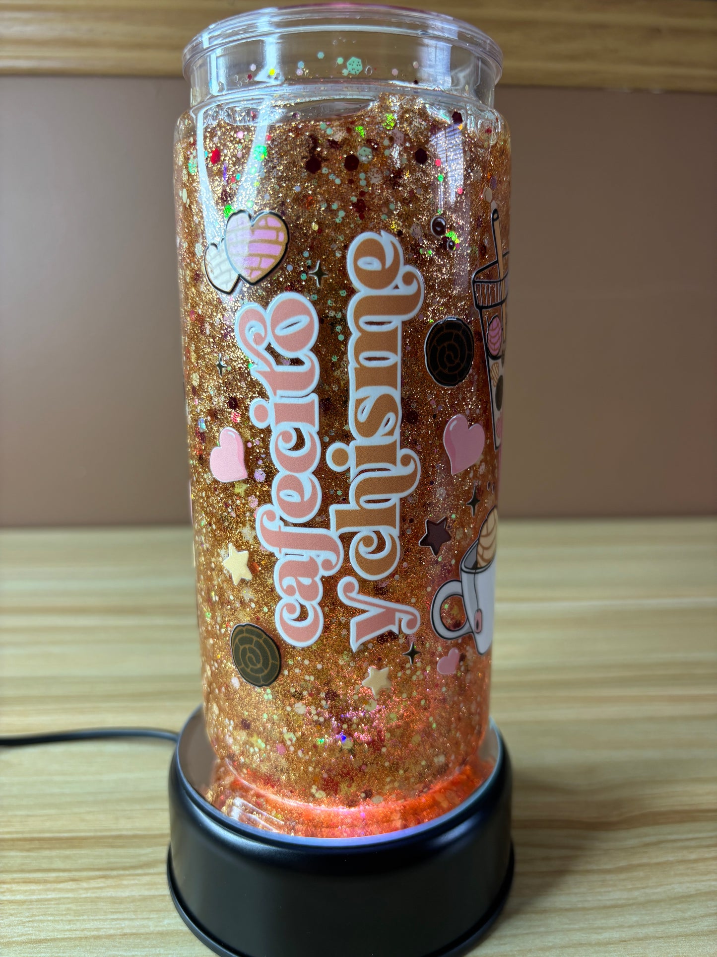 Cafecito y Chisme 20oz Acrylic Snow Globe Cup – Suspended Flow (Ready to Ship!)